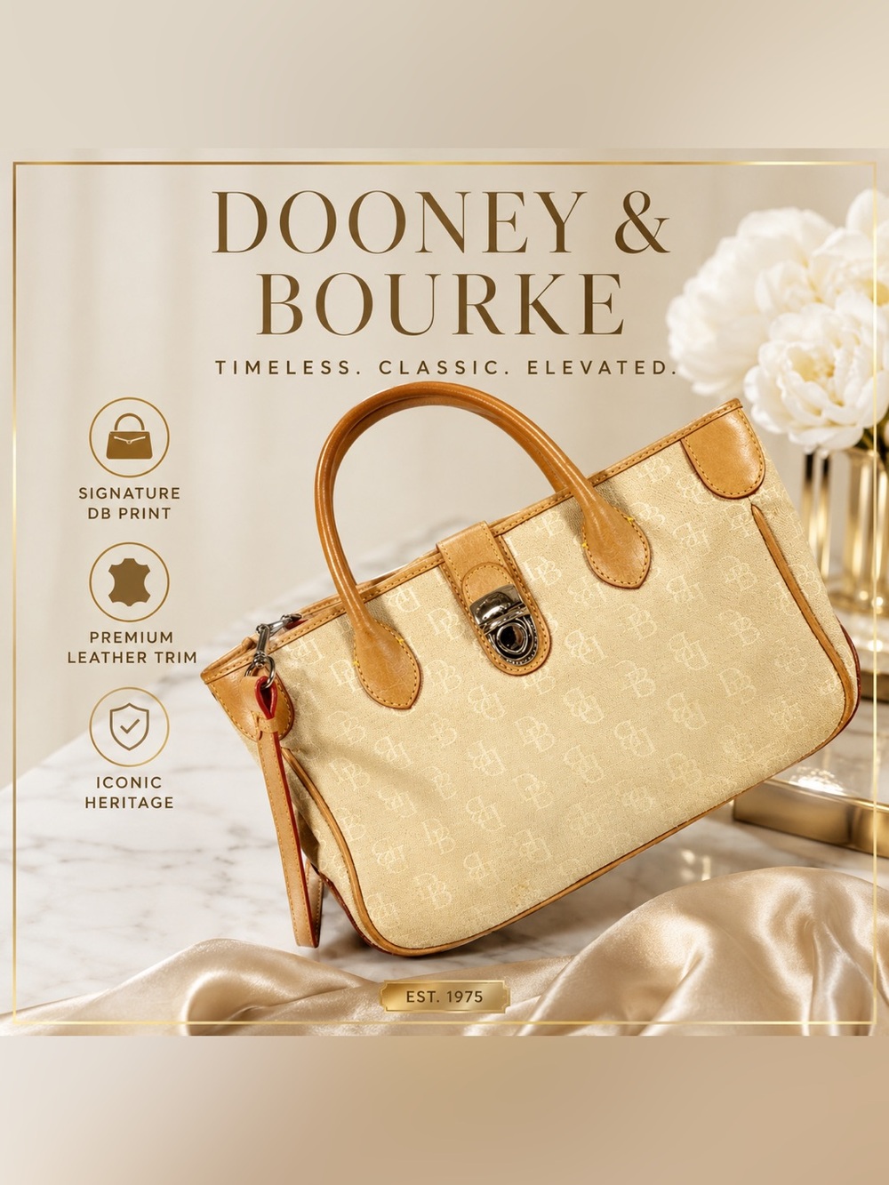 Dooney & Bourke Gold Leather Monogram Satchel w double straps & Shoulder Strap